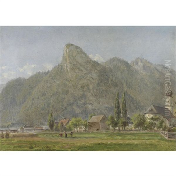 The Koeffel & Church At Oberammergau, Bavarian Alps: A Sketch From Nature Oil Painting by Edward Lamson Henry