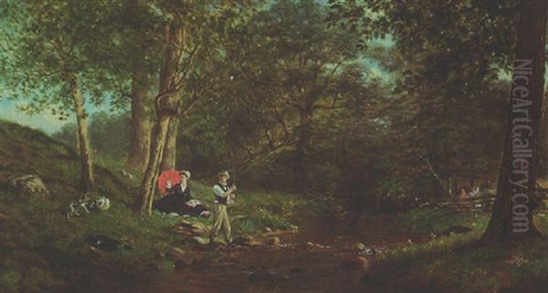 Fishing By The Stream Oil Painting by Edward Lamson Henry