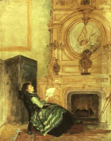 Mrs. Henry By The Fireside Oil Painting by Edward Lamson Henry