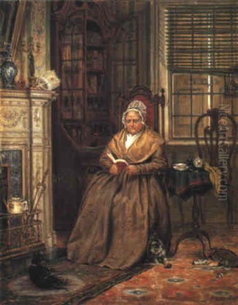 Reading By The Fire Oil Painting by Edward Lamson Henry