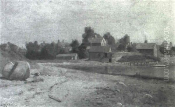 New England Village With Boat Dock Oil Painting by Edward Lamson Henry