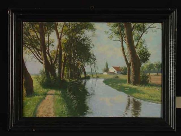 Flusslauf Vor Ortschaft Oil Painting by Max Barascudts