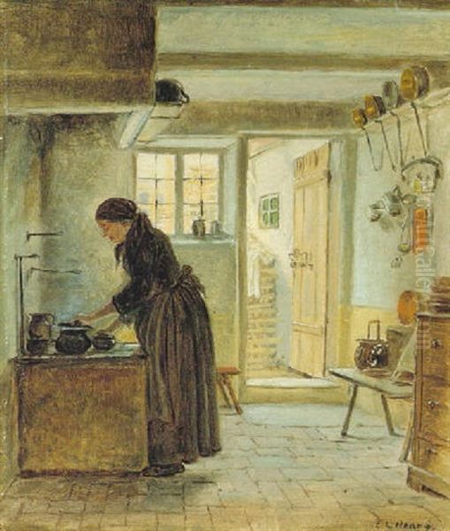 The Kitchen Of Frau Judas Oil Painting by Edward Lamson Henry