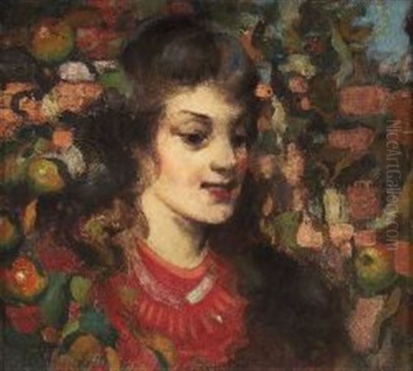 Young Girl With Apples Oil Painting by George Henry