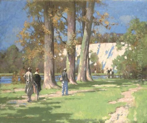 Figures Walking By A Lake Oil Painting by George Henry