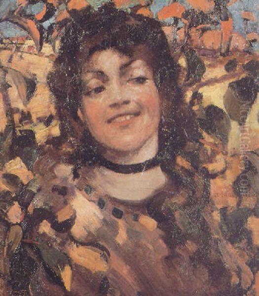 A Girl's Head Oil Painting by George Henry