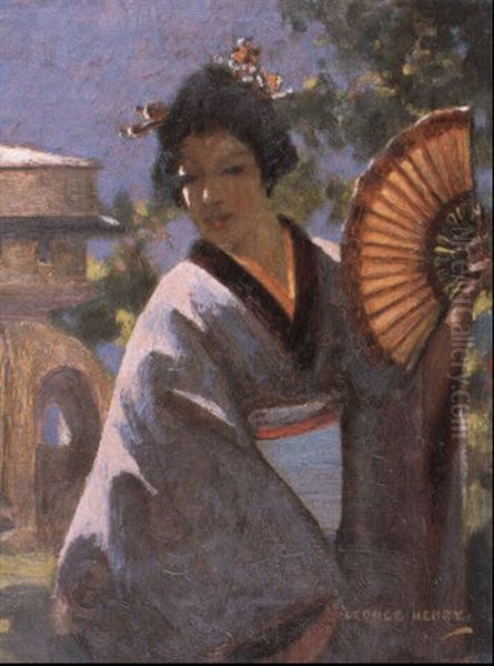 Geisha With A Fan Oil Painting by George Henry