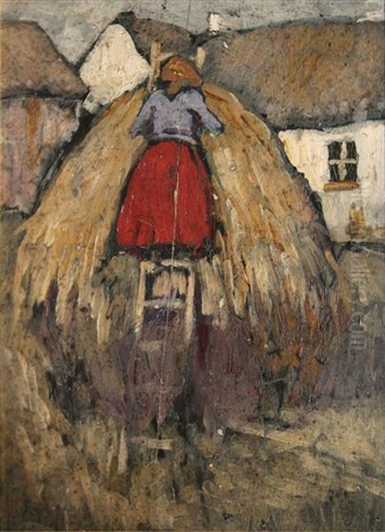 Woman Tending A Haystack by Grace Henry