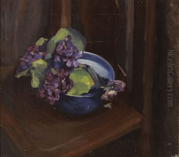 Still Life With Lilac In A Blue Bowl Oil Painting by Grace Henry