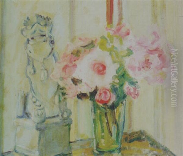 Chinese Dog Of Fo And Flowers Oil Painting by Grace Henry