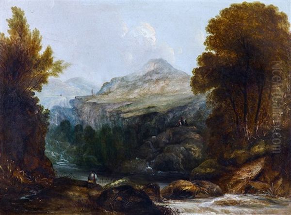 Landscape With River And Figures Oil Painting by James Levin Henry