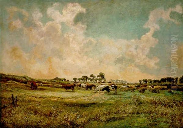 Cows At Pasture Oil Painting by James Levin Henry