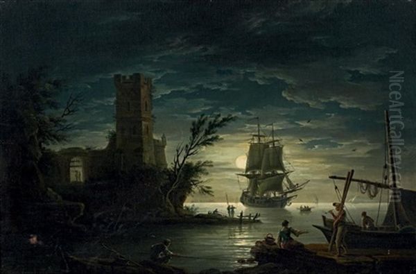 Vue D'un Port Au Crepuscule Oil Painting by Jean d'Arles Henry