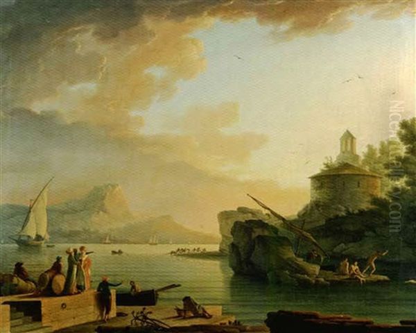 Voilier A L'entree D'un Port Avec Des Pecheurs (+ Bord De Mer; 2 Works) by Jean d'Arles Henry