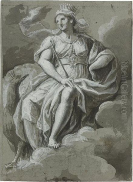 Juno Seated In The Clouds, A Peacock By Her Side by Carlo Alberto Baratta