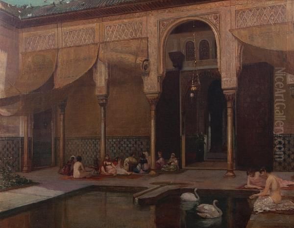 Feeding Swans In The Harem Oil Painting by Filippo Baratti