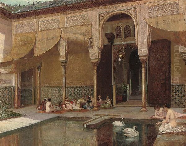 Feeding Swans In The Harem Oil Painting by Filippo Baratti