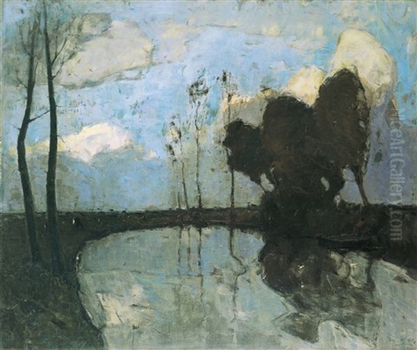 L'etang - Soir Orageux Oil Painting by Frans Hens