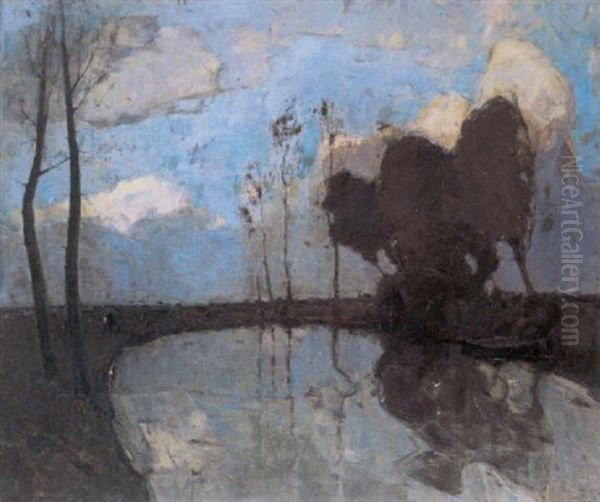 L'etang - Soir Orageux Oil Painting by Frans Hens