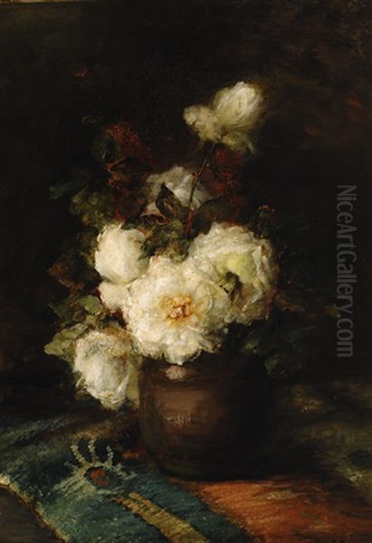 Still Life Of Flowers With White Roses Oil Painting by Sara Hense