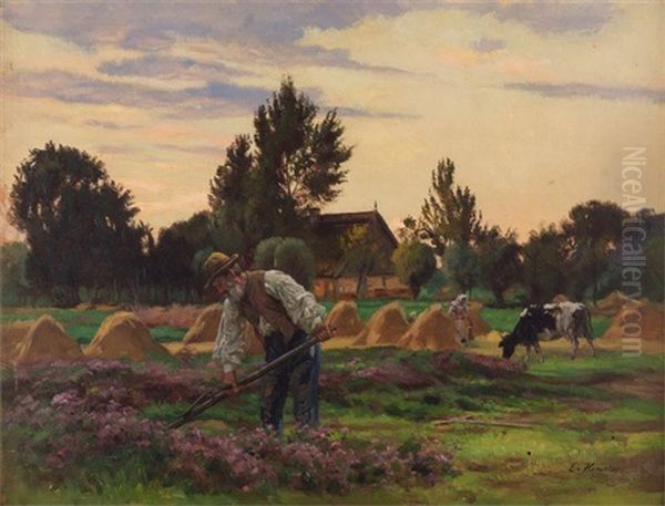 Bei Der Heuernte In Zehlendorf Oil Painting by Ernst Henseler