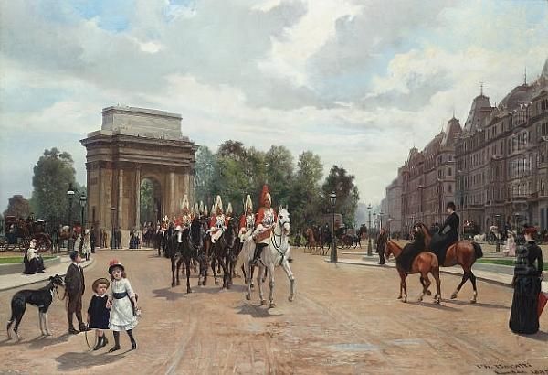 Life Guards Passing Hyde Park Corner Oil Painting by Filippo Baratti