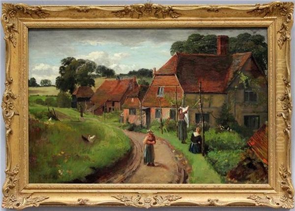 Bauerinnen An Dorfweg Oil Painting by Ernst Henseler