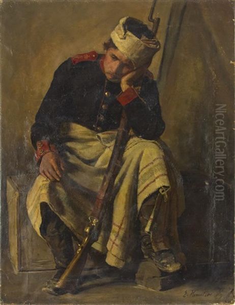 Portrait Eines Sitzenden, Am Kopf Verwundeten Soldaten Aus Dem -er Krieg Oil Painting by Ernst Henseler