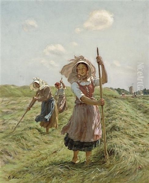 Frauen Bei Der Heuernte Oil Painting by Ernst Henseler