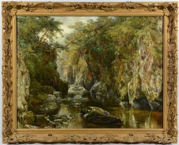 Landscape Of Mountain Stream With Boulders Oil Painting by Frederick Henry Henshaw