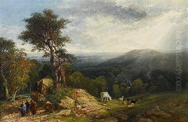 An Extensive Landscape With Figures And Cattle Oil Painting by Frederick Henry Henshaw