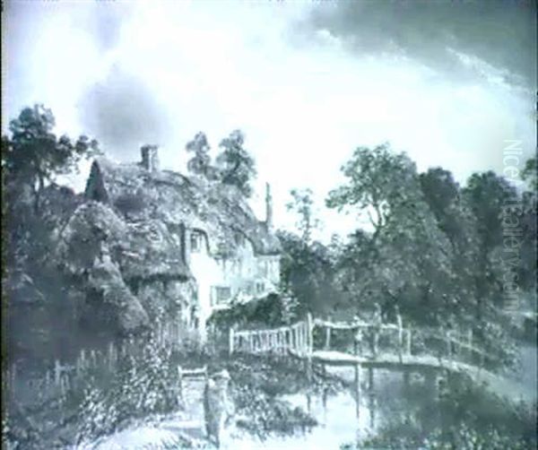 A Cottage Beside A Stream Oil Painting by Frederick Henry Henshaw