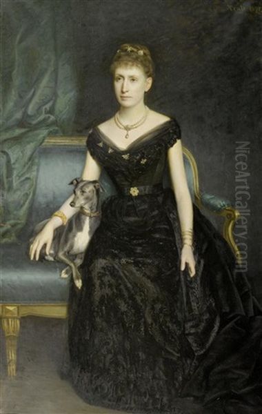 Portrait Von Marie Grafin Zu Munster Mit Hund Dandy Oil Painting by Harry von Hente