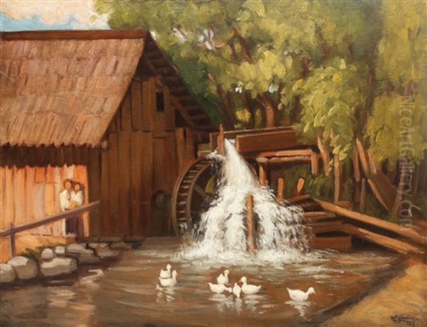 Mill From The Forest Oil Painting by Alexandru Hentia