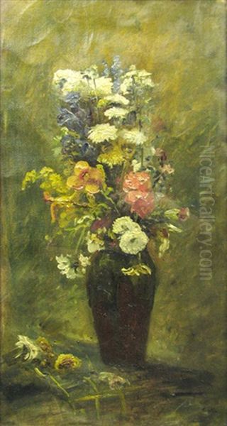 Vase With Field Flowers Oil Painting by Alexandru Hentia