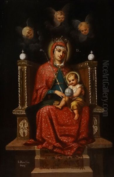 Madonna With The Child Oil Painting by Sava Hentia