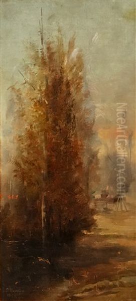 Landscape With Trees And Fountain Oil Painting by Sava Hentia