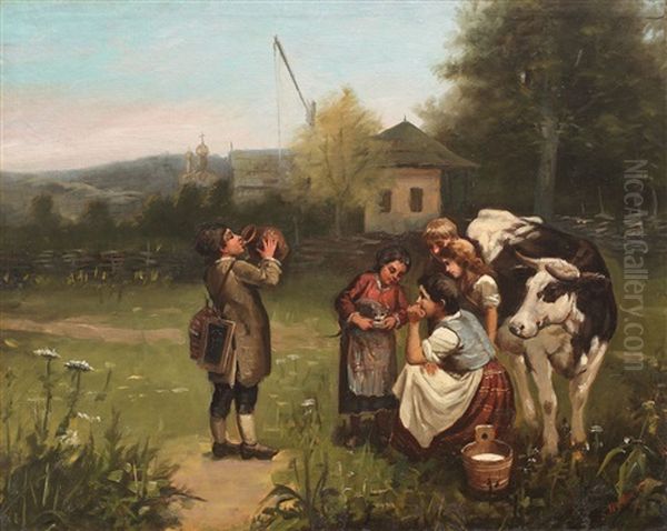 Lapte Pentru Copii Oil Painting by Sava Hentia