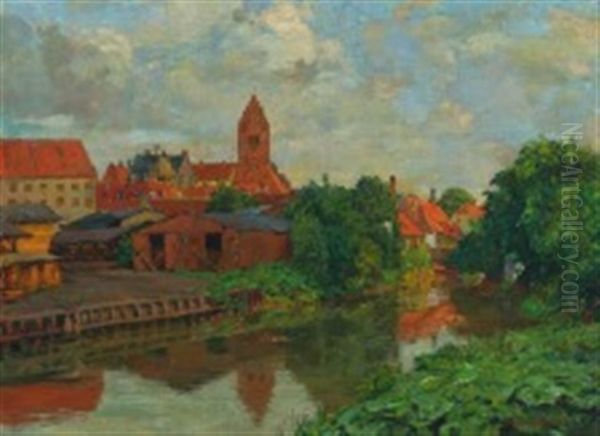 Aaen Ved Lille Naestved Oil Painting by Gudmund Herman Peter Hentze