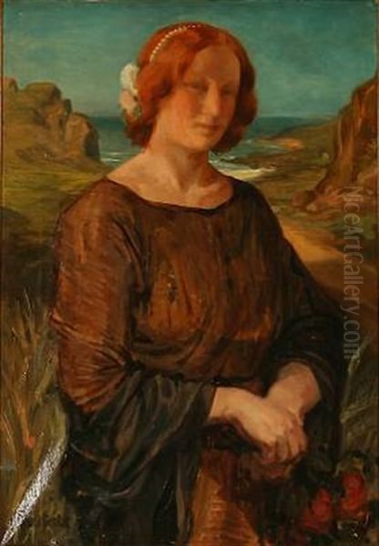 Portrait Of A Woman At The Sea Oil Painting by Gudmund Herman Peter Hentze