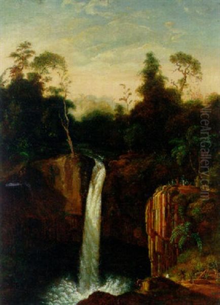 Cascade De La Riviere Tjidjantang, Cianten Oil Painting by Theodorus Hentzepeter