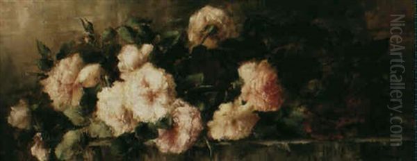 Still Life With Roses On A Ledge Oil Painting by Sara Henze