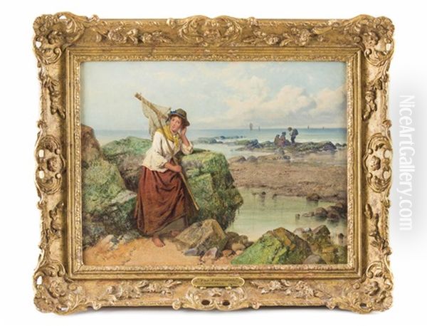 Die Junge Shrimps-fischerin Vor Kuste Oil Painting by Isaac Henzell