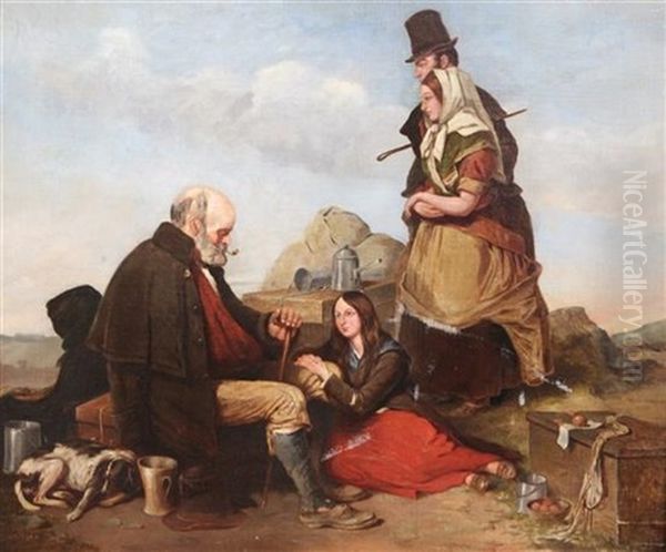 Itinerants At A Roadside Rest Oil Painting by Isaac Henzell