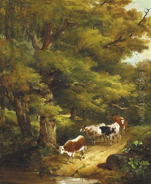 Driving The Cattle To Water Oil Painting by Isaac Henzell