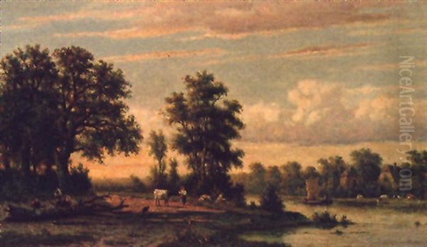 A Tranquil River Landscape by Johannes Jacobus (Jan) Heppener