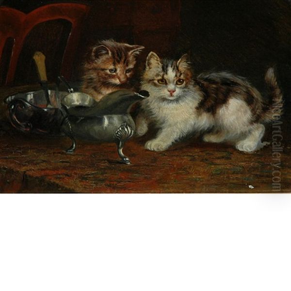 Kittens On The Table Oil Painting by Wilson Hepple