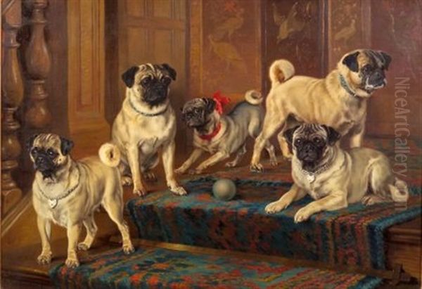 The Swarland Pugs Oil Painting by Wilson Hepple