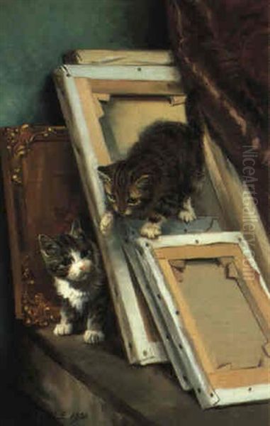 Kittens Playing In The Artist's Studio Oil Painting by Wilson Hepple