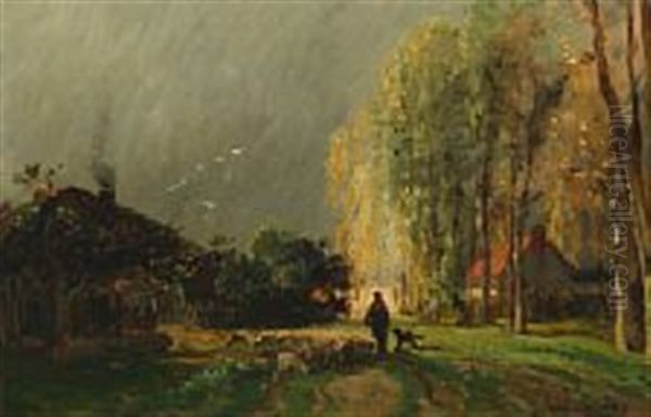 Le Retour A La Ferme Avant L'orage Oil Painting by Jules Herau